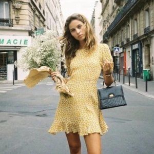 Faithfull the Brand Mini Yellow Floral Dress, Size 2